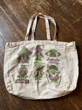 EARTHBOUND Beige Canvas Tote with Green & Purple Character Artwork